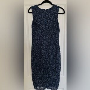 Sleeveless Navy Lace Sheath Dress